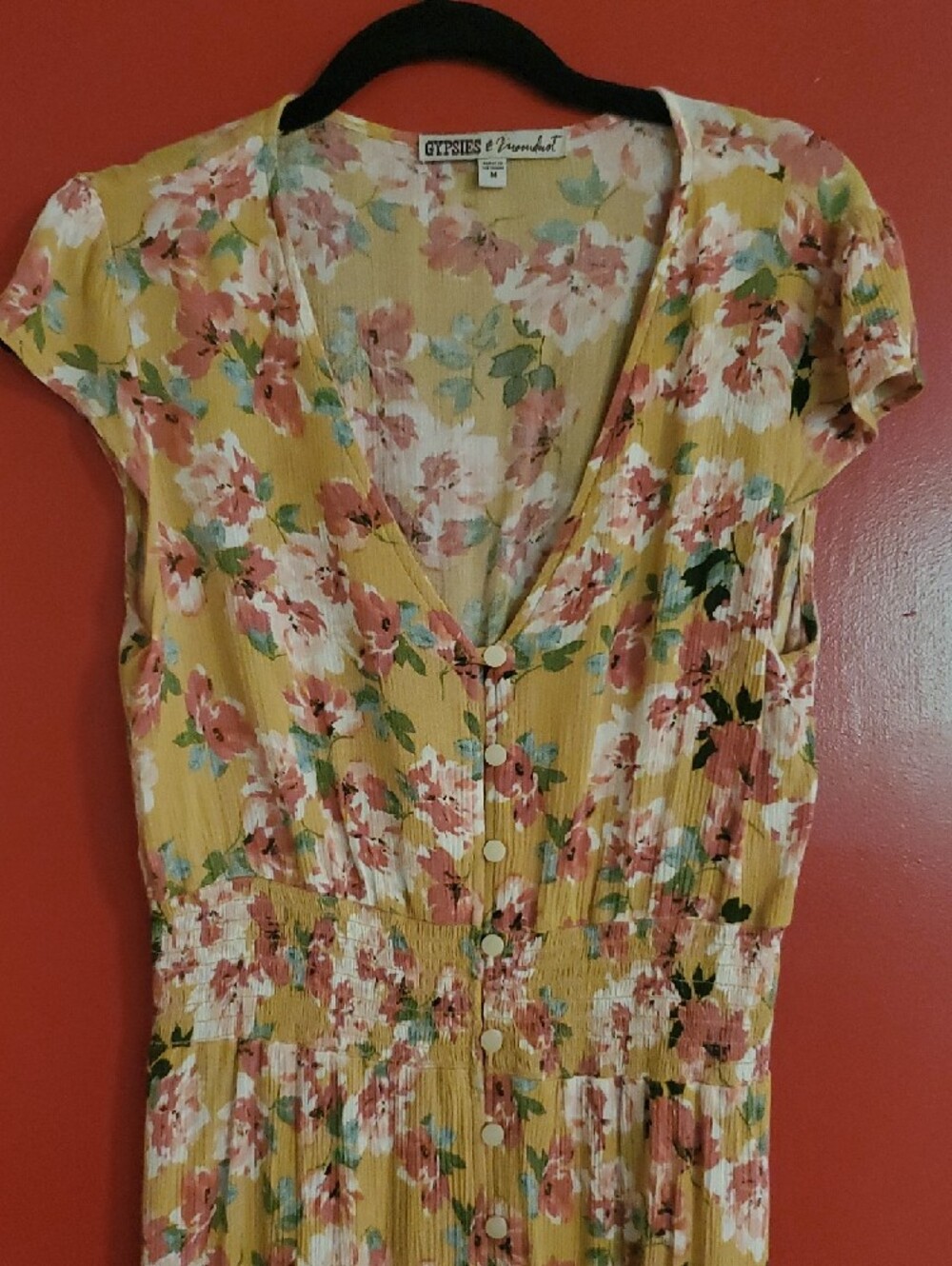 Gypsies & Moondust Yellow Floral V-Neck Maxi Dress Sz M - Picture 2 of 12